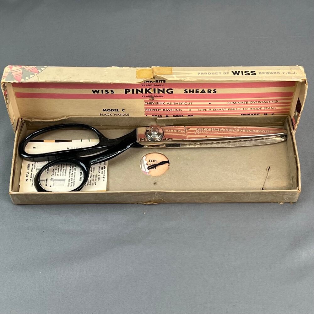 Vintage Wiss Pinking Shears Scissors Model C In Original Box Black Handle Sewing